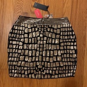 NEW SMALL gold bronze sequin black mini skirt zip